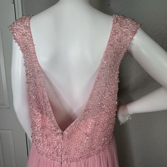 Sherri Hill Size 20 Gown Beaded Fit and Flare Formal Maxi Dress Light Pink - Picture 8 of 9